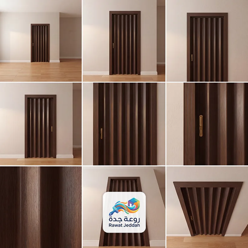 من أعمالنا تركيب ابواب اكورديون خشب جدة