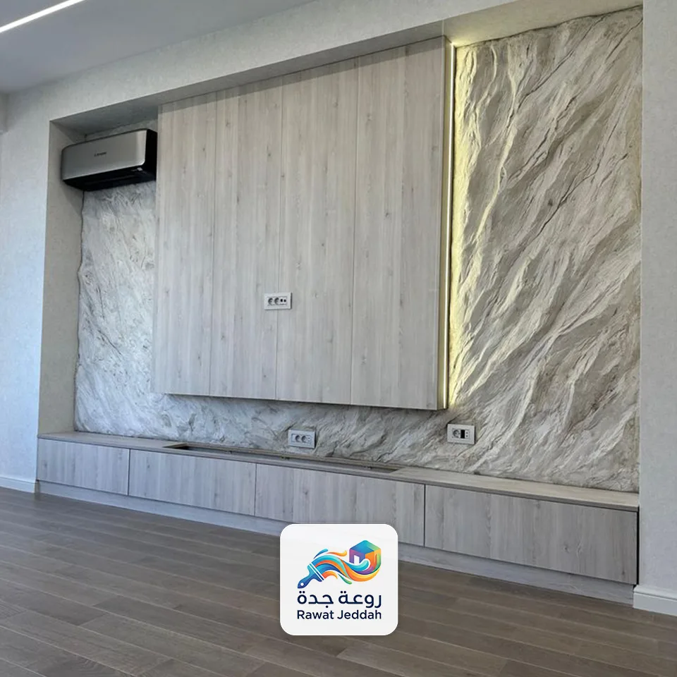 ديكور تلفزيون شيبورد مع بديل الحجر